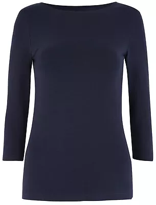 Buy M&S Fitted T-Shirt Top 3/4 Sleeve Slash Neck: Size 6 - 24, Short, Regular & Long • 6.90£
