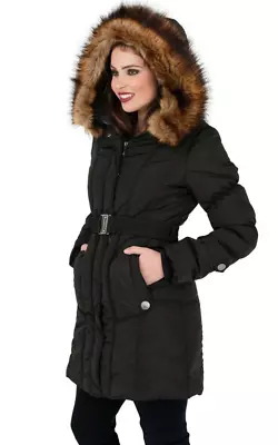 Buy Women Padded Puffer Bubble Coat Ladies Biker Faux Fur Hood Jacket Size UK 6-14 • 12£