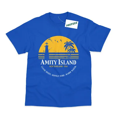 Buy Amity Island Inspired By Jaws Movie Shark Printed T-Shirt • 9.95£