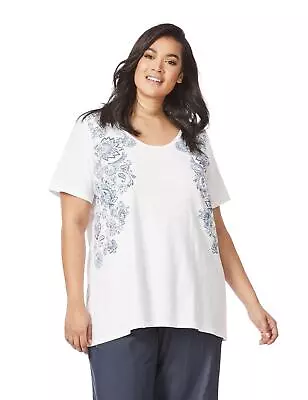 Buy AU XS BeMe - Plus Size - Womens Tops -  Short Sleeve Paisley Placement T-Shirt • 11.41£
