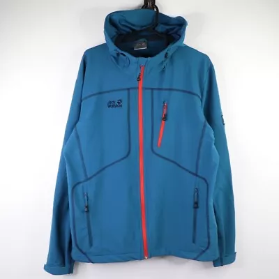 Buy Jack Wolfskin Softshell Jacket Hoodie Mens L Windbreaker Flex Shield Blue • 24.95£