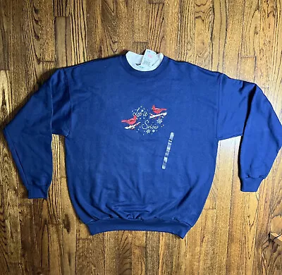Buy Vintage Grandma Christmas Sweater Womens L Blue Embroidered Let It Snow Birds • 23.68£