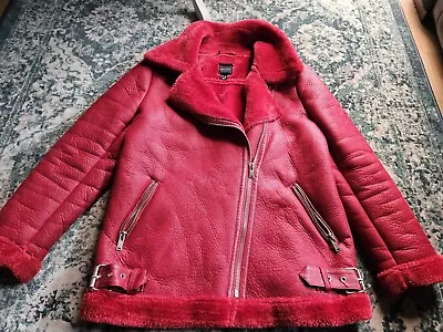 Buy New Look Red Faux Leather Sheepskin Jacket Size 14 • 8£