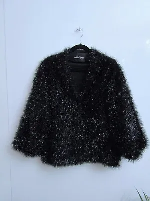 Buy Ottod'Ame Ladies Black Fluffy Sparkly Christmas Jacket Size 12 Festive Xmas • 7.99£