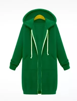 Buy Ladies Long Sleeve Zip Hooded Hoodie Jacket Jumper Cardigan Coat GREEN UK 16-18 • 12£