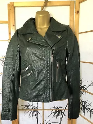 Buy Joe Browns￼ REAL Leather Dark Green Leather  Biker Jacket Womens Size 6 • 25£
