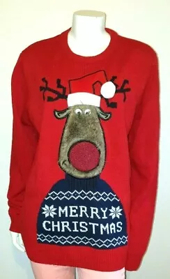 Buy Faux Fur Rudolph Festive Fun George Red Merry Christmas Sexy Winter Jumper L • 11.99£