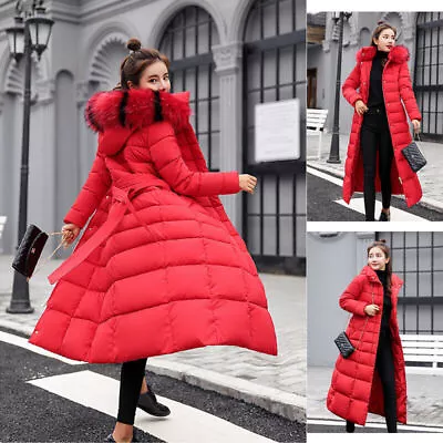 Buy Women Winter Long Quilted  FurParka Warm Puffer Ladies Padded Hooded Jacket Coat • 29.99£