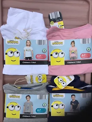 Buy Unisex Child T Shirt With Minions Detail Grey, Pink, Blue Or White • 3.99£