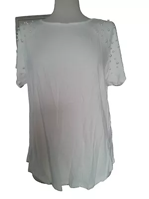 Buy Cream Pearl Shoulder T-Shirt Size 14 -Clean & Great Condition • 5£