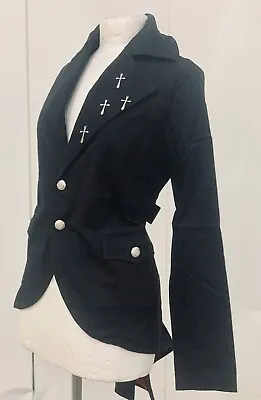 Buy Steampunk Gothic Black Cotton Tail Jacket Metal Crosses Size M Uk 10/12 • 39.99£