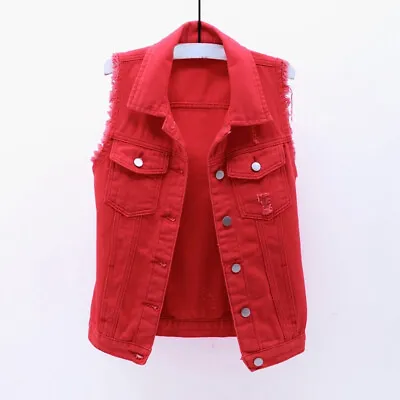 Buy Lady Denim Vest Coat Waistcoat Top Jeans Sleeveless Jacket Casual Fashion Sweet • 25.08£