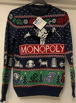 Buy Hasbro Monopoly Christmas Jumper Board Game Rare Xmas Sweater S Small Bnwt New • 39.95£