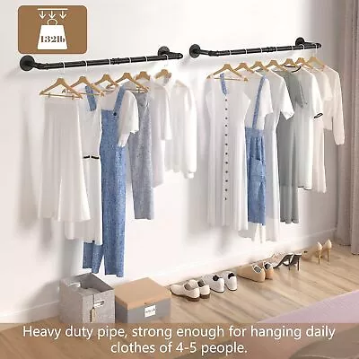 Buy 184 CM Industrial Pipe Clothing Rack Wall Mounted Clothes Rail Hanging Rack UK • 11.89£