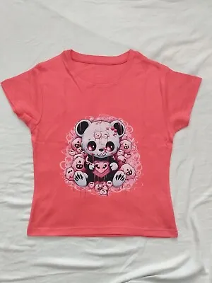 Buy Creepy Cute Bear Tshirt Pink Black Goth Cartoon Pastel Cotton Kawaii S 8 10 • 6.50£
