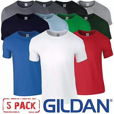 Buy 5 PACK Gildan Mens T-Shirt Softyle Plain 100% Ringspun Cotton Crewneck Tee Top • 19.99£