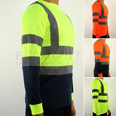 Buy Hi Viz Crew T-Shirt High Visibility Work Long Sleeve Reflective Tape Safety Top • 14.95£
