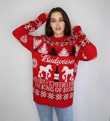 Buy Budweiser Christmas Sweater Women’s Medium Red Reindeer Beer • 47.25£