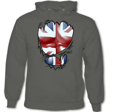 Buy Torn Ripped Union Jack Flag Mens British Hoodie Team GB UK St Georges Day Top • 24.49£