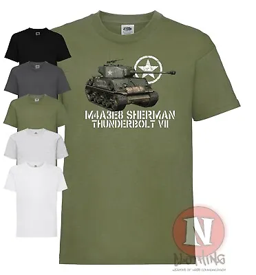 Buy M4 Sherman Thunderbolt Tank T-shirt WW2 US Army Allied Military Vehicle Kids Tee • 9.99£