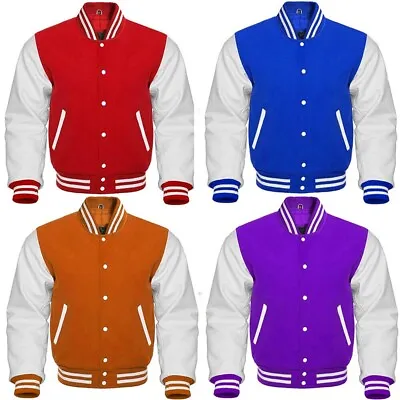 Buy Varsity Baseball Bomber Letterman Jacket Wool Blend & White Leather Sleeves • 84.99£