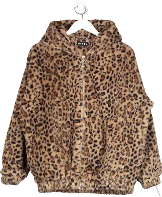 Buy Motel Brown Emmerson Faux Leopard Fur Hooded Jacket UK XS • 30£
