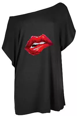 Buy Womens Biting Lips Ladies Printed Loose Basic Oversized Batwing Baggy T-Shirt • 3.49£