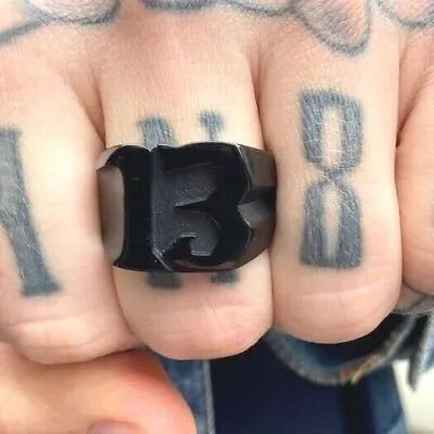 Buy Men's Chunky Black Lucky 13 Ring - Stainless Steel Tattoo Rockabilly Jewellery  • 10.97£