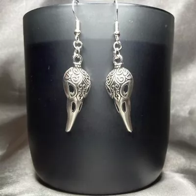 Buy Handmade Silver Bird Raven Crow Skull Earrings Gothic Gift Jewellery • 4.50£