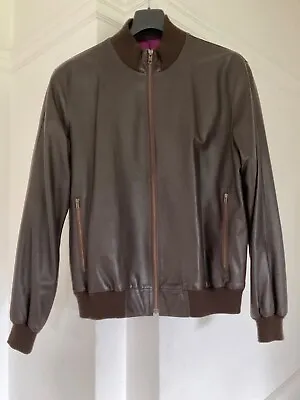 Buy Mens NAPPA Soft Leather Chocolate Brown Bomber Jacket Size M 40 - 42 • 35£