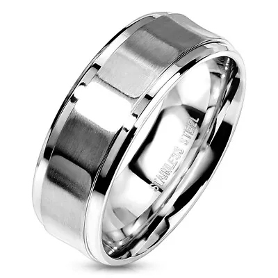Buy 8mm Stainless Steel Brushed Faceted Rectangular Paneled Men's Wedding Band Ring • 8.67£