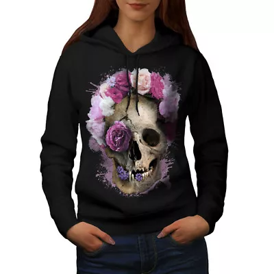 Buy Wellcoda Skull Flower Rose Womens Hoodie, Angel Head Casual Hooded Sweatshirt • 28.99£