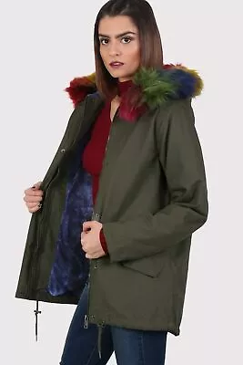 Buy PARKA Multi-Colour Faux Fur Trim Hooded Khaki Parka Coat Jacket • 19.50£