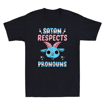 Buy Satan Respects Pronouns Transgender Pentagram Trans Flag Vintage Men's T-Shirt • 17.99£