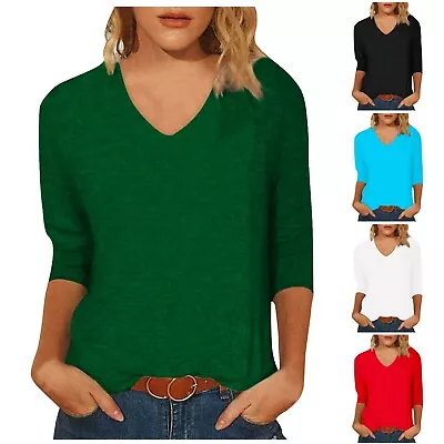 Buy 3/4 Sleeve Shirts For Women Round Neck Tunics Printed Casual Blouse Loose Tunics • 10.79£