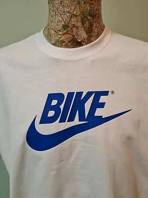Buy Bike Rider White Tee Blue Logo T-Shirt Mens Unisex Cyclist Gift Trek Bianchi • 13.99£