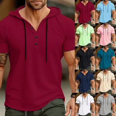 Buy Mens Hooded T Shirt Short Sleeve Hoodie Regular Fit Gyn Tee Casual Sports Tops • 12.79£