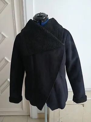 Buy Ladies Black Fleece Bonded Sherpa Fur Jacket Women Girls Warm Top Ware Size12 UK • 49.99£