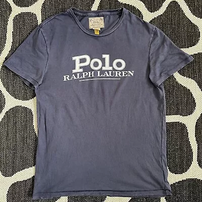 Buy Polo Ralph Lauren Denim Spell Out Logo T-shirt Single Stitch Blue M Custom Slim • 20£