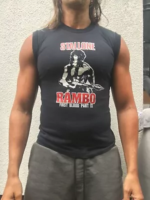 Buy VINTAGE Rambo First Blood Film Merchandise Original Vest T-shirt XS • 25£