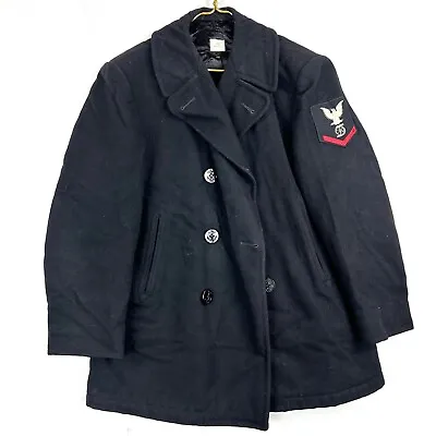 Buy Vintage Us Military Wool Pea Coat Jacket Size 42 Black Insulated • 56.35£