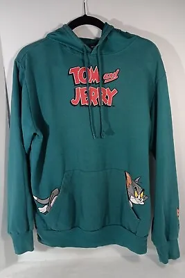 Buy Tom And Jerry Hoodie Womens Medium Green Sweatshirt Tom Chasing Jerry On Sleeve  • 14.47£