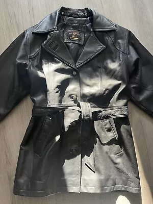 Buy Vintage Black Leather Unisex Belted Jacket Size L 42 Goth Dominatrix Drag 💋 • 15£