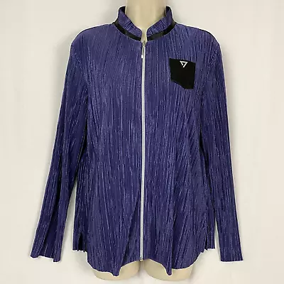 Buy Jamie Sadock Jacket Womens Large Purple Crinkle Satin Faux Leather Trim Zip Golf • 37.79£