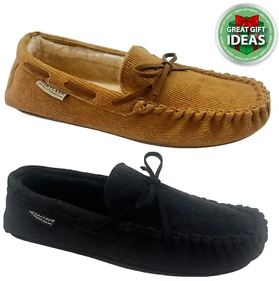 Buy Mens Moccasin Slippers In Door Home Soft Winter Warm Lined Shoes Sizes 7-12 New • 9.95£