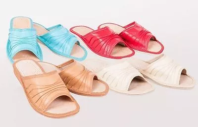 Buy Womens 100% Eco Leather Slip On Sandals Slippers Ladies Mule Beach Black Red • 7.99£