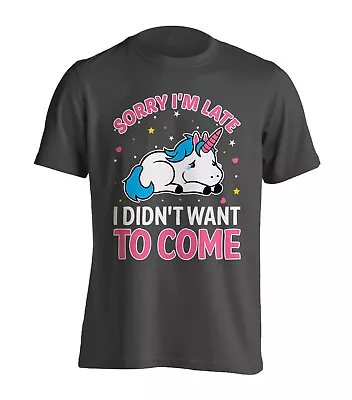 Buy Sorry I'm Late - I Didn't Want To Come - Sad Unicorn - Black Adult T-shirt (S... • 10.99£