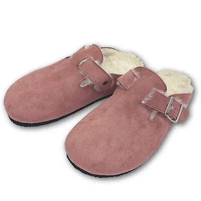 Buy Ladies Slippers Clogs Slip On Warm Plush Fleece Lined Pink Winter Indoor Outdoor • 14.99£