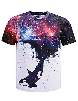 Buy Killer Whale Diving Through Space T-Shirt Printed Acid Wash Animal Tie Dye Print • 16.99£