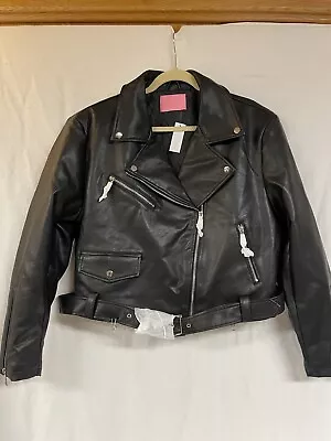 Buy Ny&co Faux Black Leather Cropped Jacket 1x Nwt • 38£